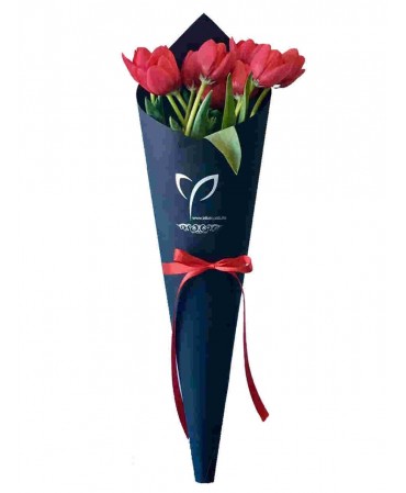 Tulipanes en cono con mensaje personalizable