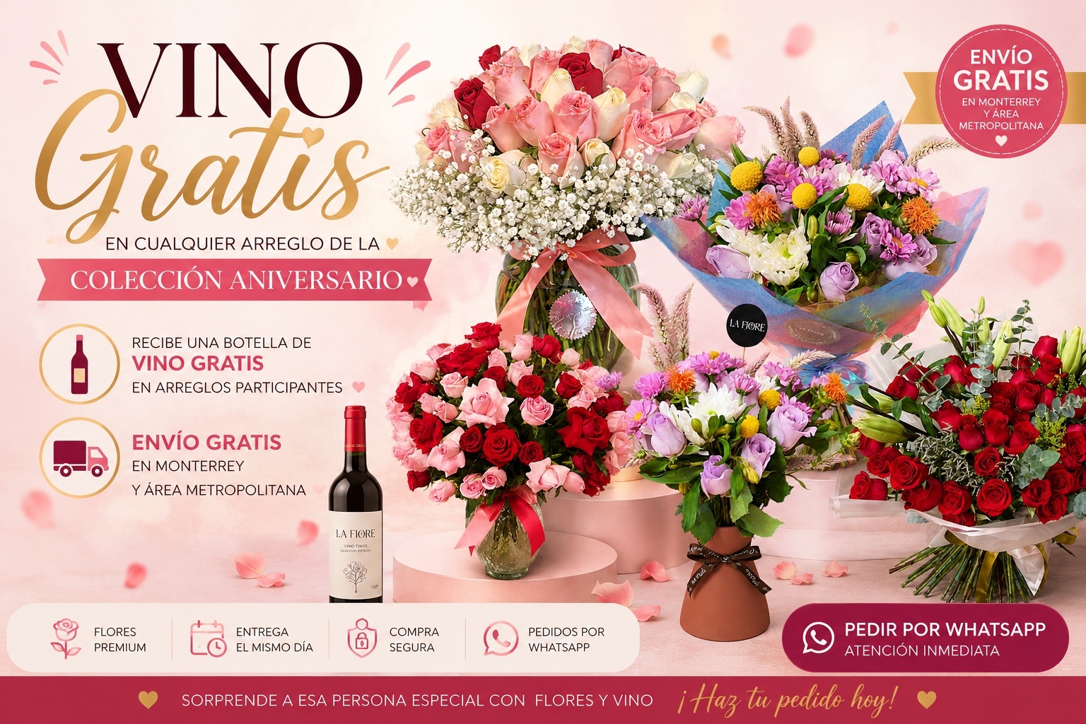 Vino gratis en arreglos de aniversario La Fiore