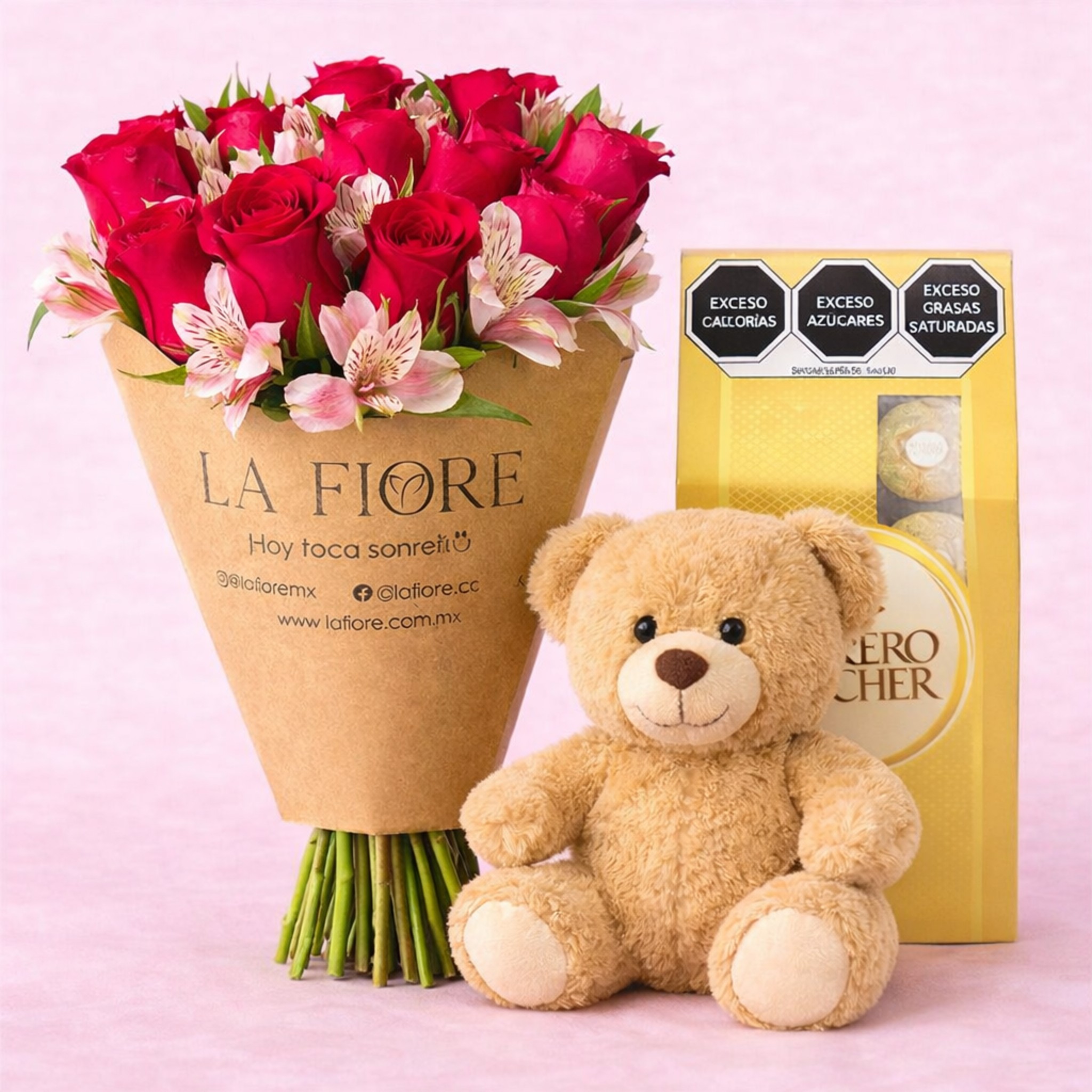 Combo flores chocolates con peluche