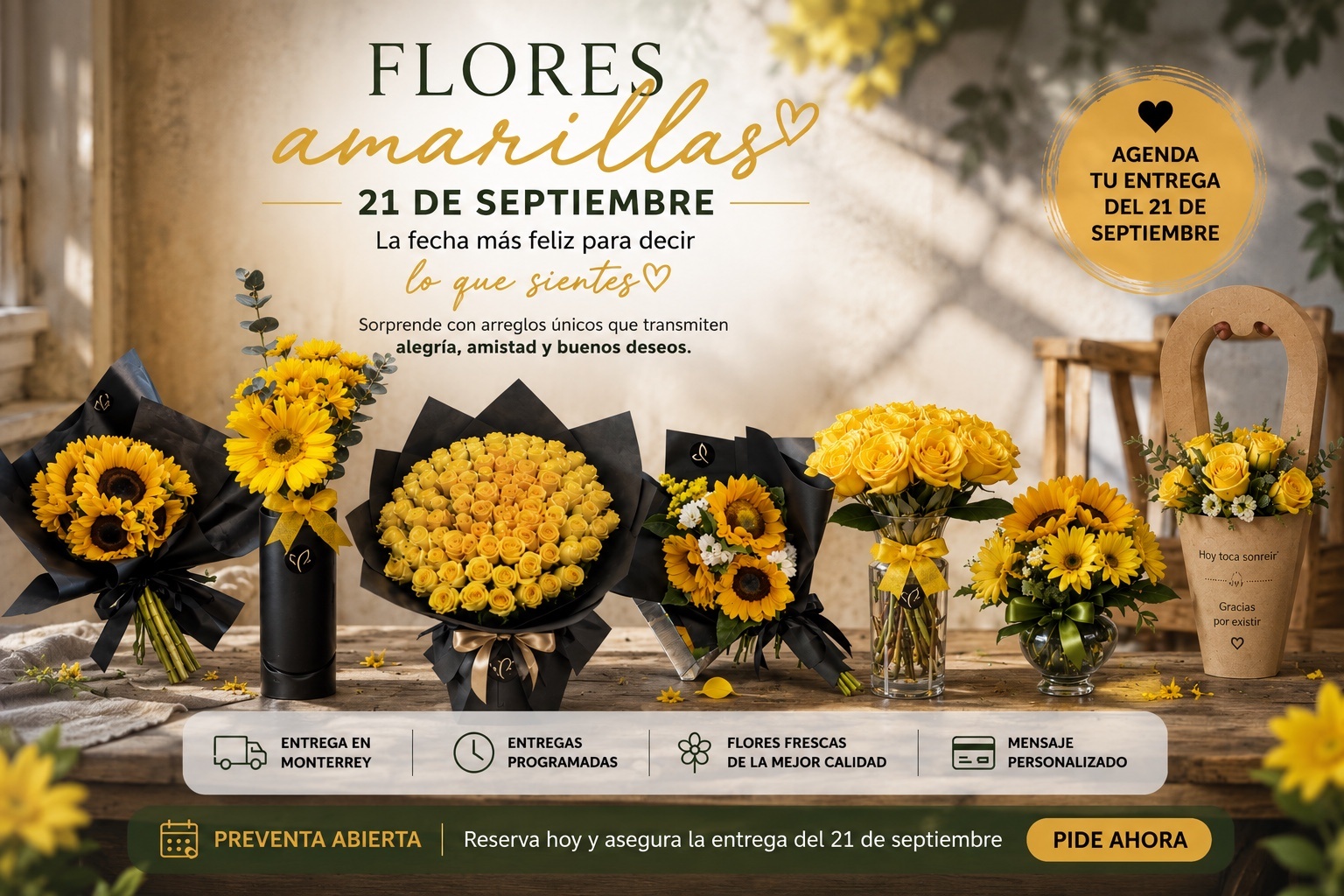 Flores Amarillas 21 de septiembre La Fiore Monterrey