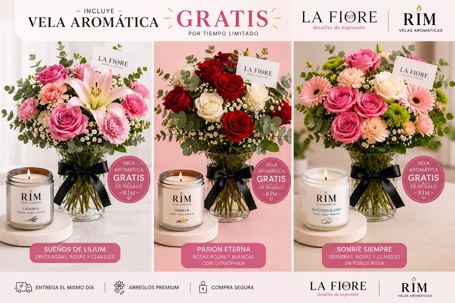 Arreglos participantes con vela aromática gratis